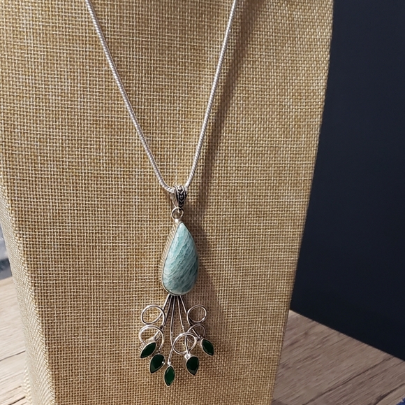 Amazonite necklace, 925 silver onyx amazonite pendant necklace - Picture 6 of 16